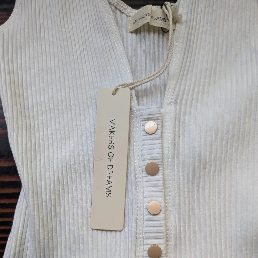 Makers of Dreams Ribbed White Bodysuit | Size S | NWT - Picture 2 of 3